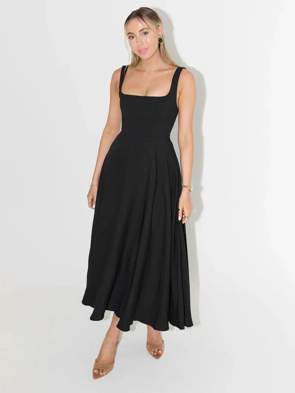 Abito Midi Donna Scollo Quadrato Estivo - Vesarelli