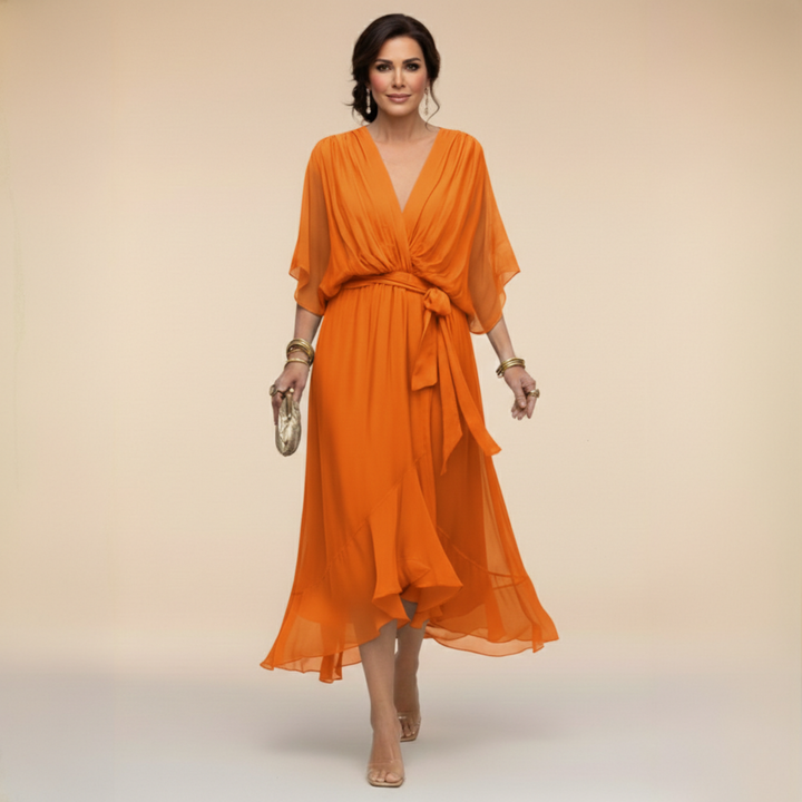 Abito in Chiffon Donna | Scollo a V slancia & Vita definita con cintura