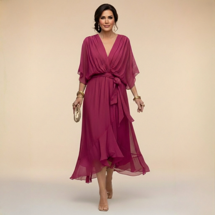 Abito in Chiffon Donna | Scollo a V slancia & Vita definita con cintura
