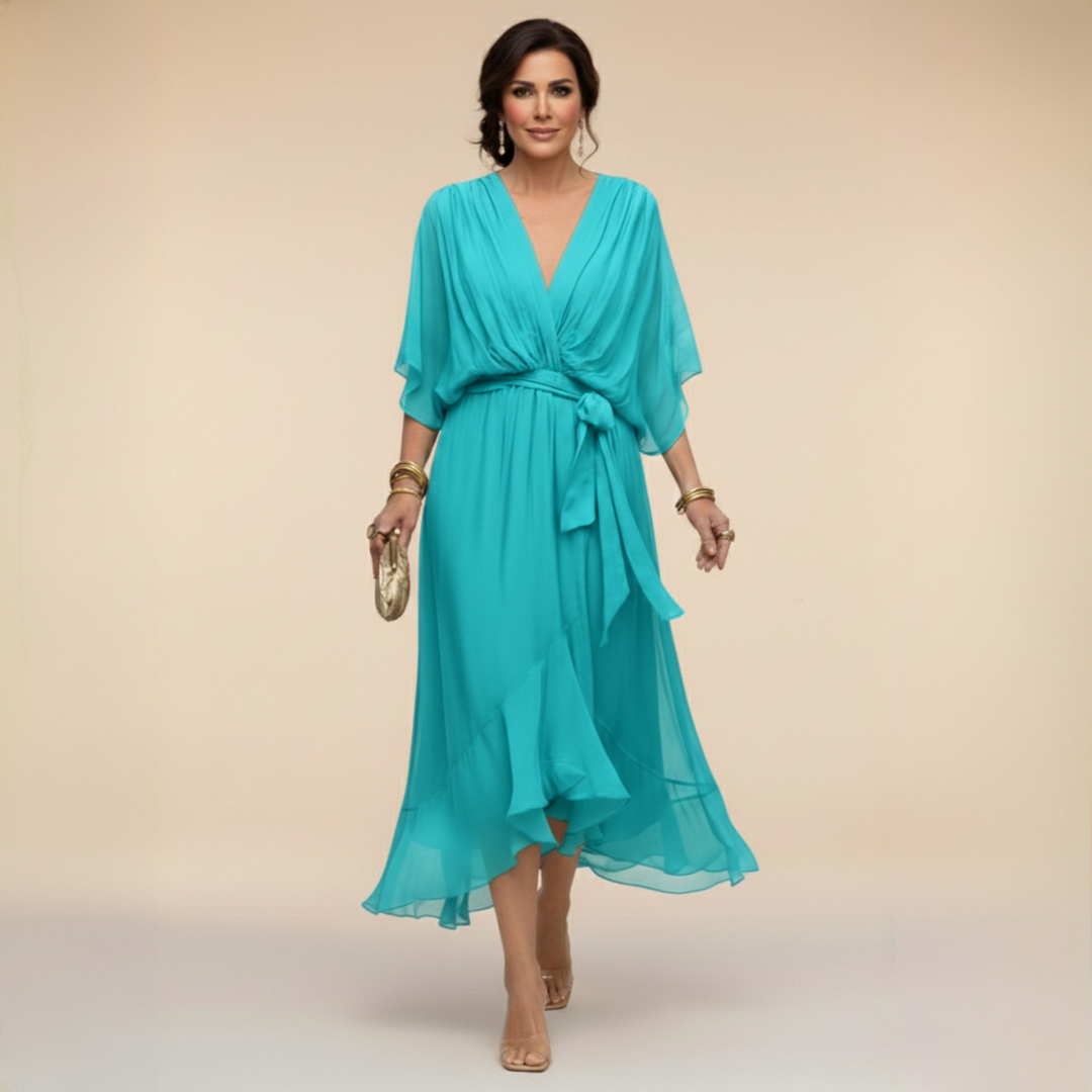 Abito in Chiffon Donna | Scollo a V slancia & Vita definita con cintura