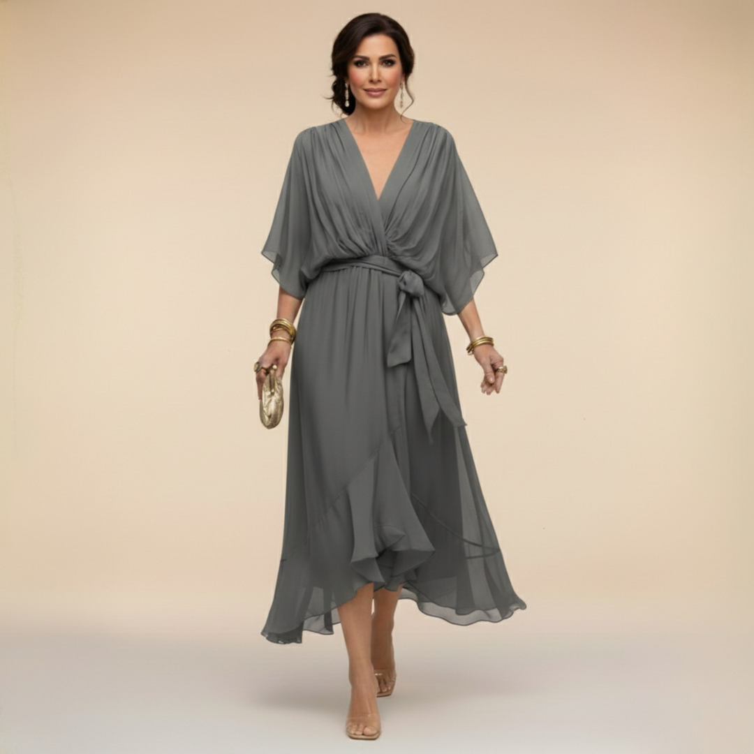Abito in Chiffon Donna | Scollo a V slancia & Vita definita con cintura