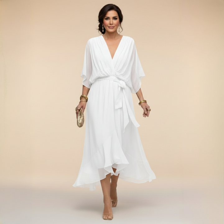Abito in Chiffon Donna | Scollo a V slancia & Vita definita con cintura