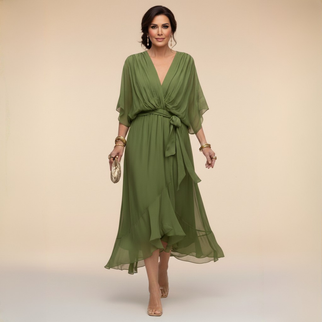Abito Donna in Chiffon Scollo a V Vita Definita Cintura - Vesarelli