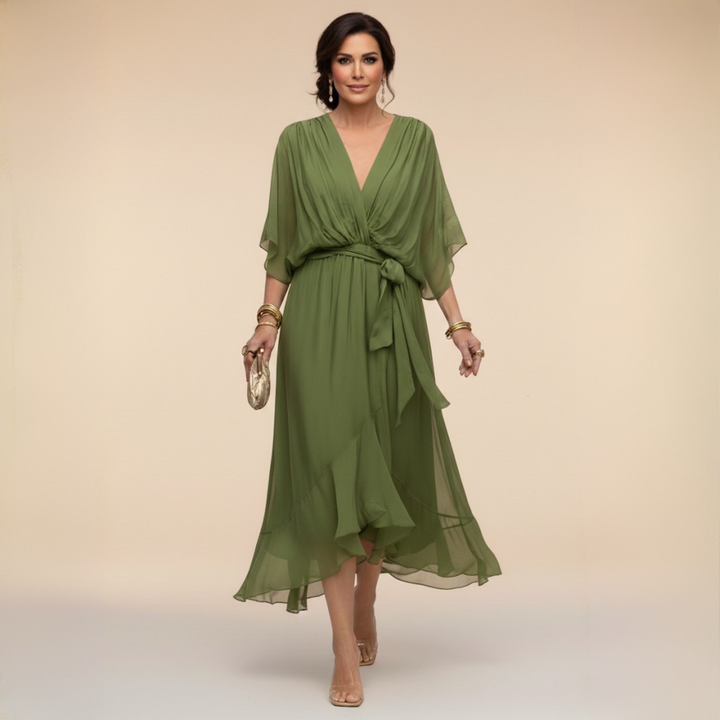 Abito Donna in Chiffon Scollo a V Vita Definita Cintura - Vesarelli
