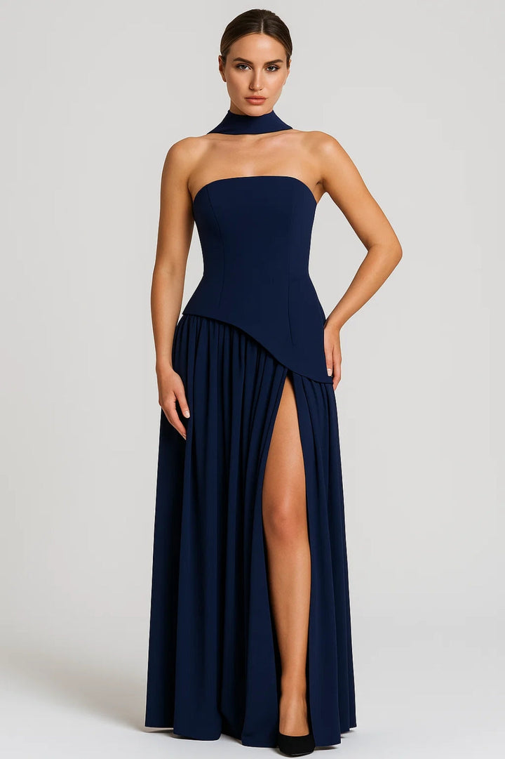 Abito lungo con spacco alto e drappeggio laterale Donna | Linea slanciata &amp; Movimento elegante