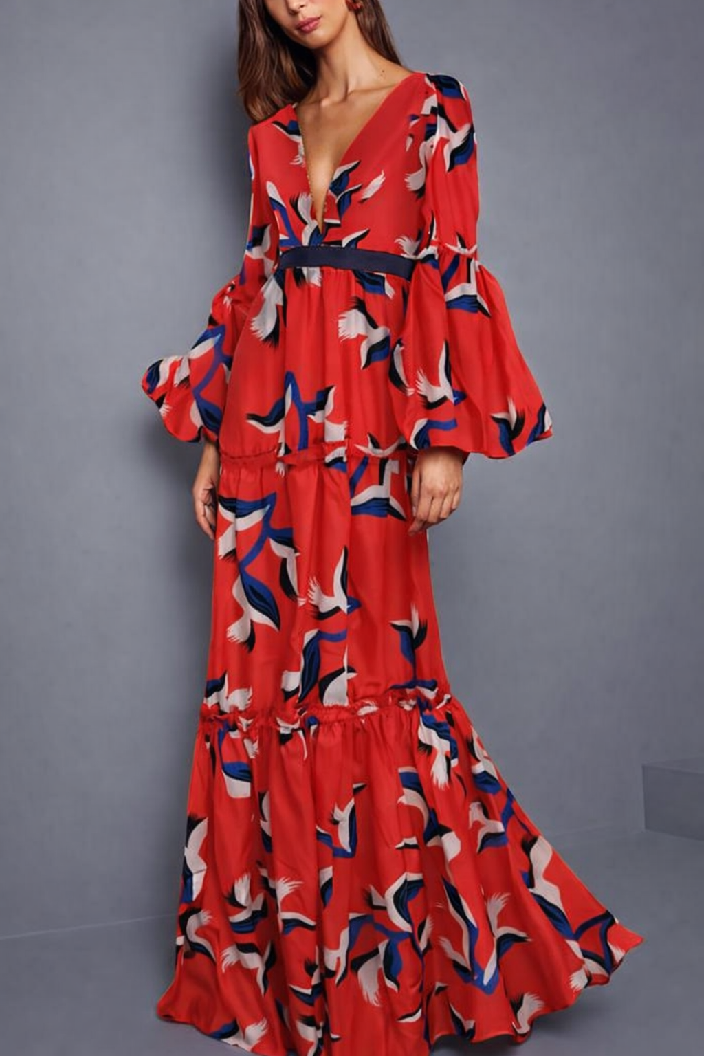 Abito lungo Donna stile boho scollo profondo maniche voluminose - Vesarelli