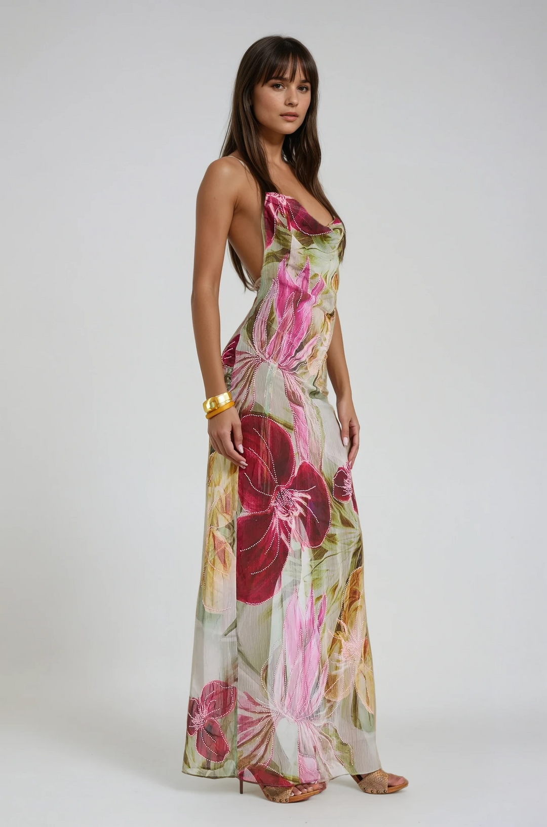 Abito lungo Donna con Perline Scollo Drappeggiato - Vesarelli