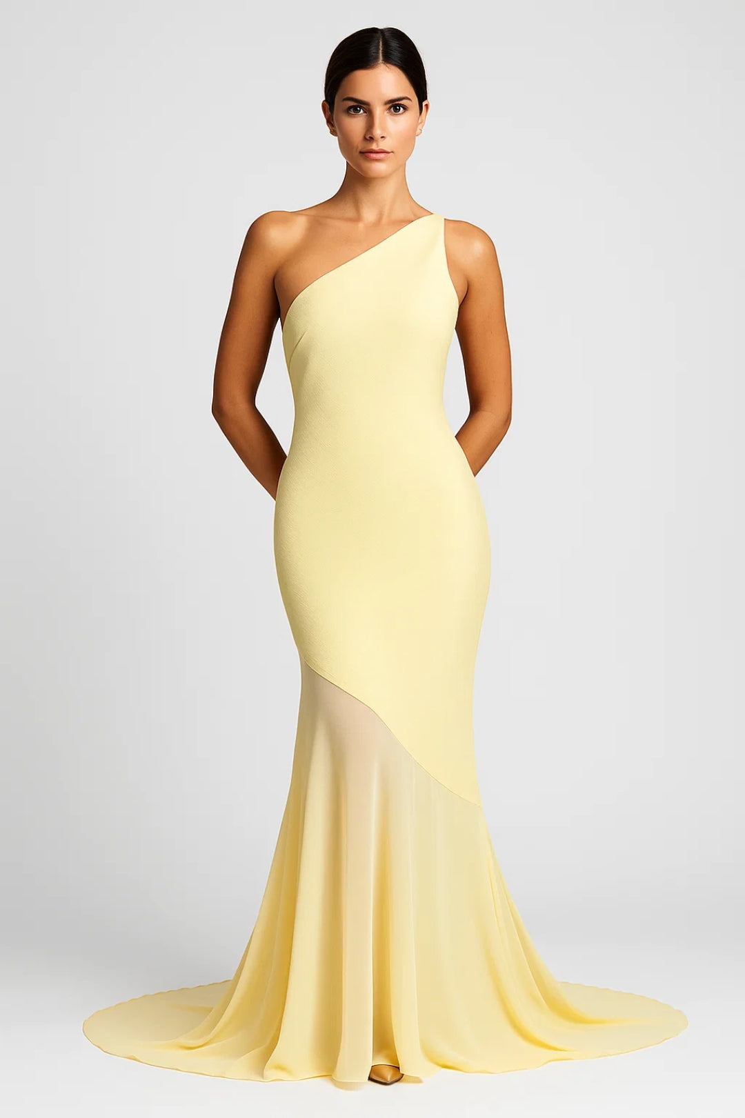 Abito lungo Donna in Chiffon Monospalla Orlo Asimmetrico - Vesarelli