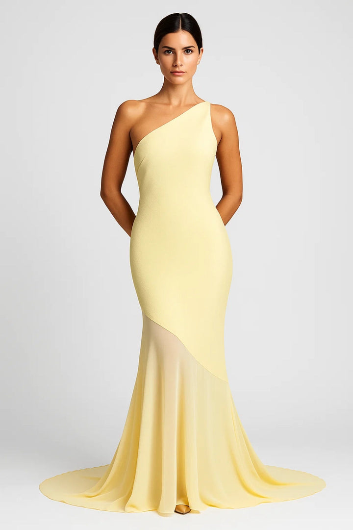 Abito lungo Donna in Chiffon Monospalla Orlo Asimmetrico - Vesarelli