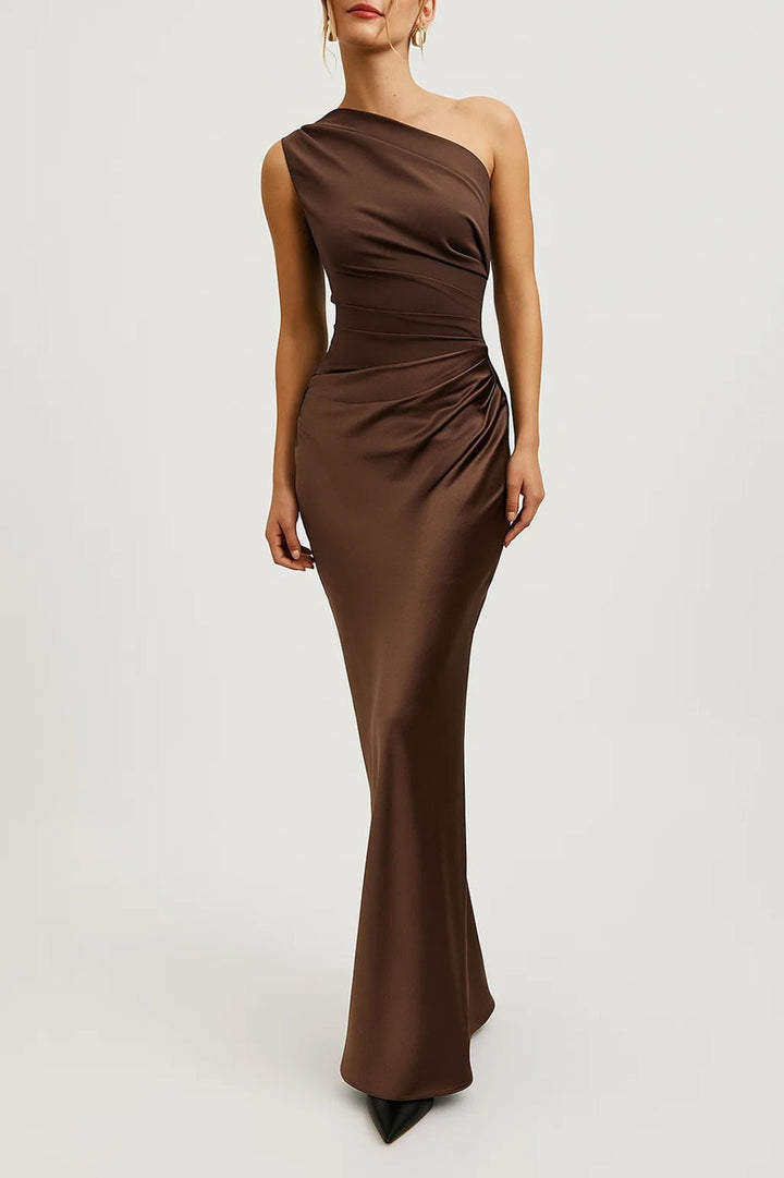 Abito lungo Donna in Raso Monospalla Elegante - Vesarelli