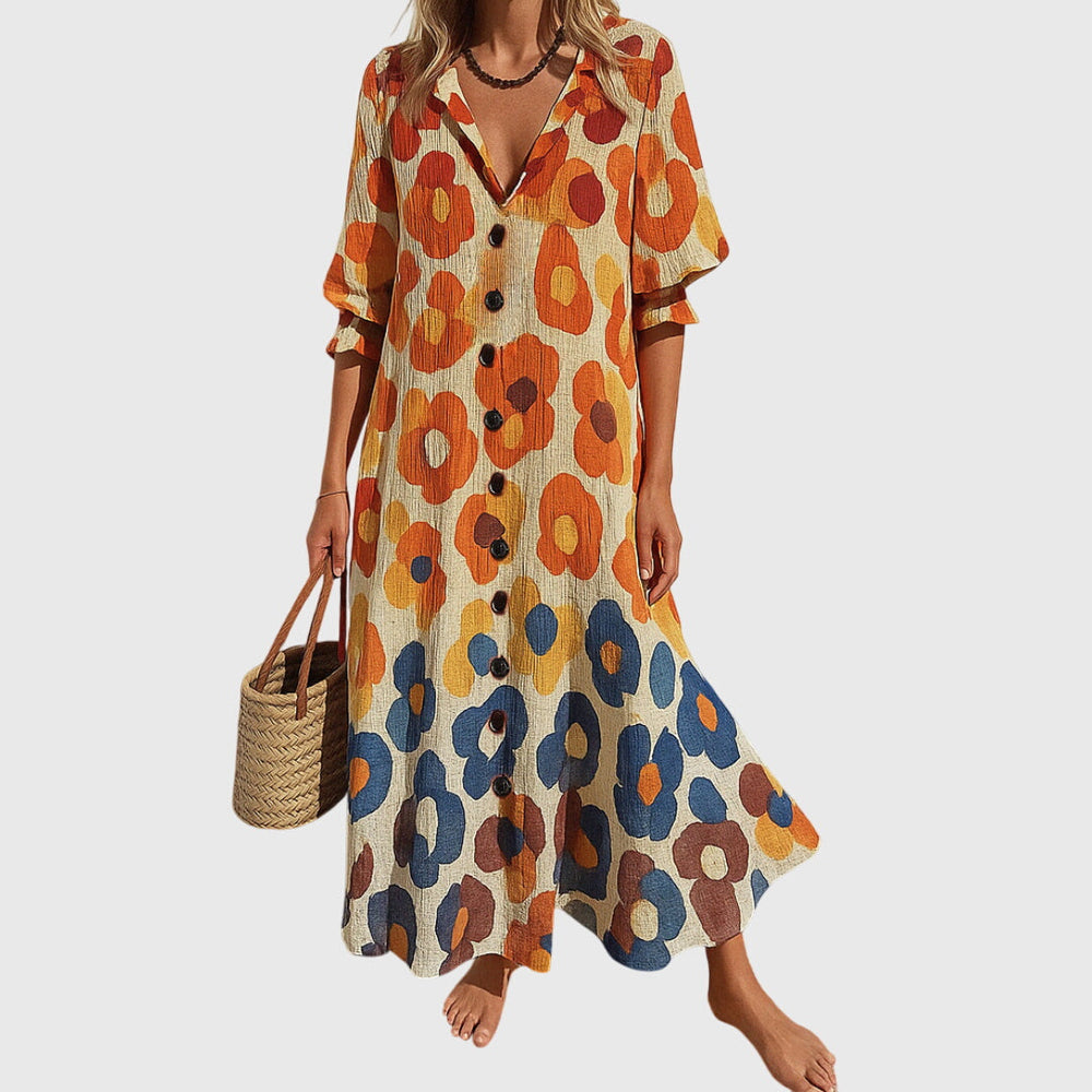 Abito maxi Donna | Scollo a V con bottoni e linea fluida valorizzante