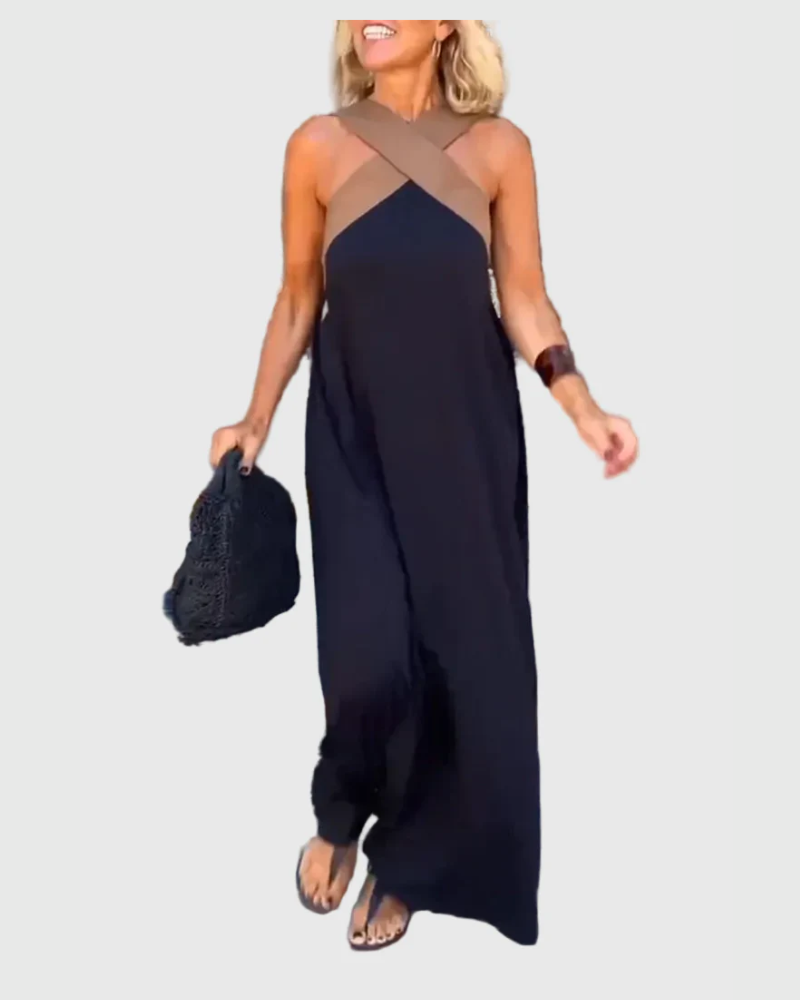 Abito Maxi Donna Scollo Incrociato Linea Fluida Slanciata - Vesarelli