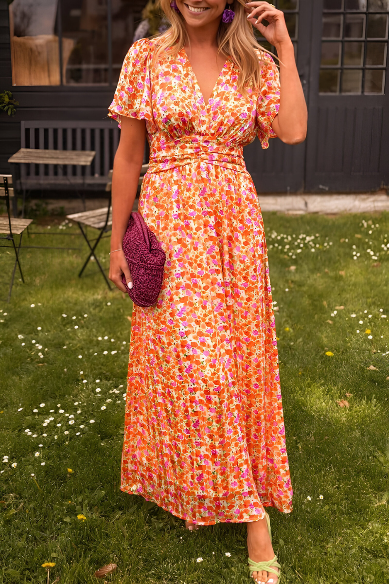 Abito Maxi Donna Scollo a V Vita Definita Elegante - Vesarelli