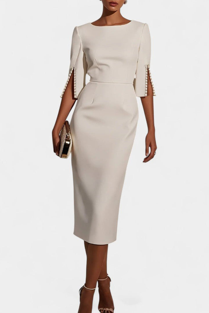 Abito Midi Donna Maniche Lunghe con Spacco Silhouette Slim - Vesarelli