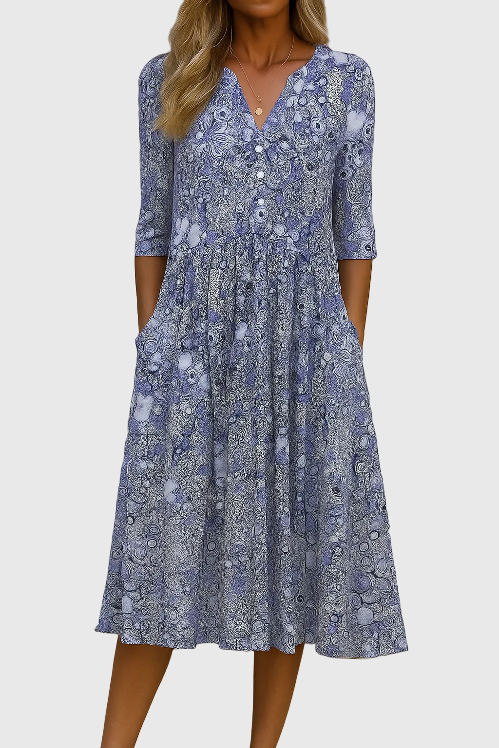 Abito midi Donna | Scollo a V con Bottoni & Silhouette Valorizzata