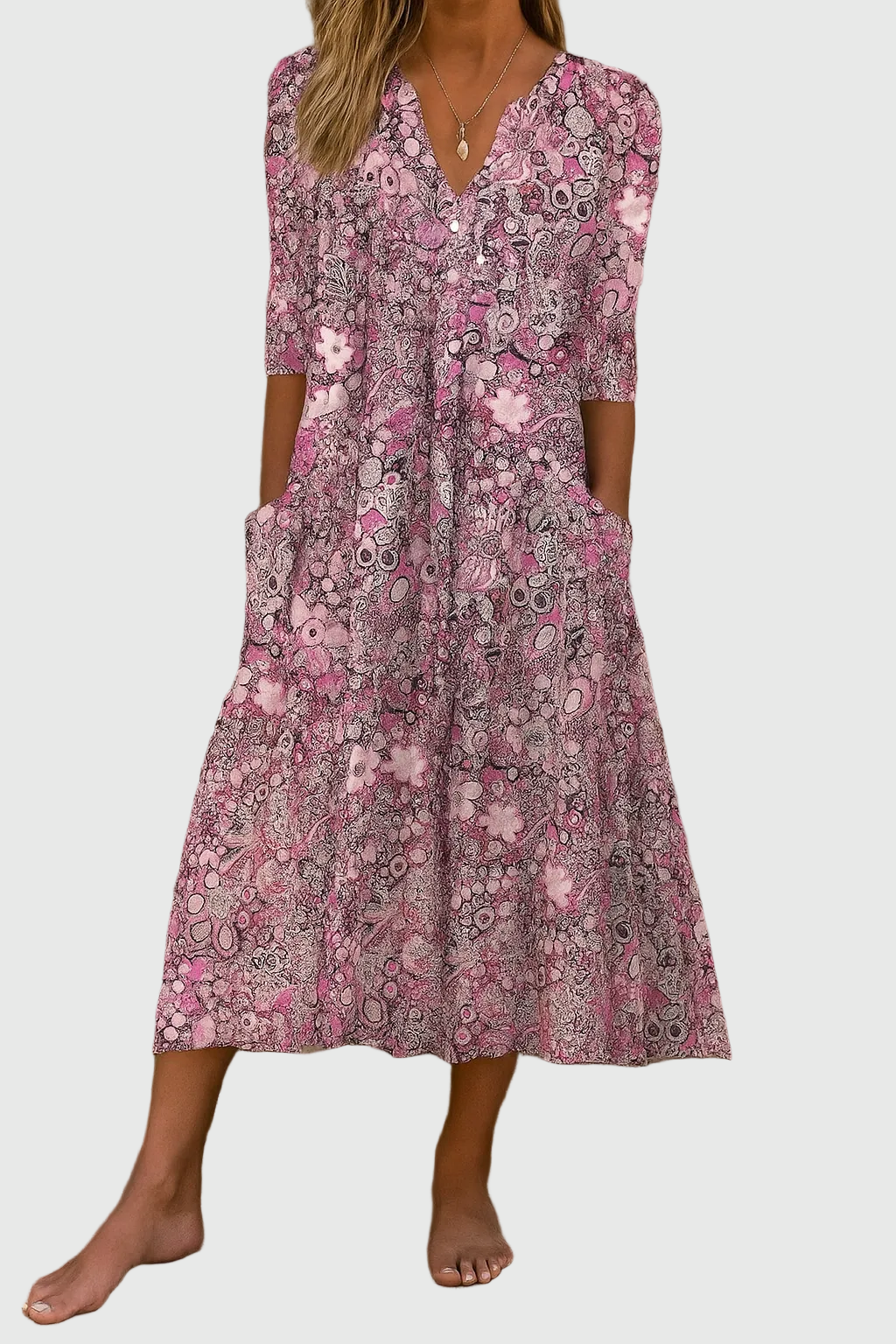 Abito midi Donna | Scollo a V con Bottoni & Silhouette Valorizzata