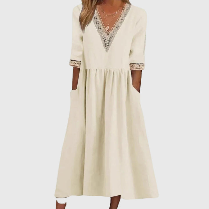 Abito midi Donna | Scollo a V con dettagli raffinati e tasche pratiche