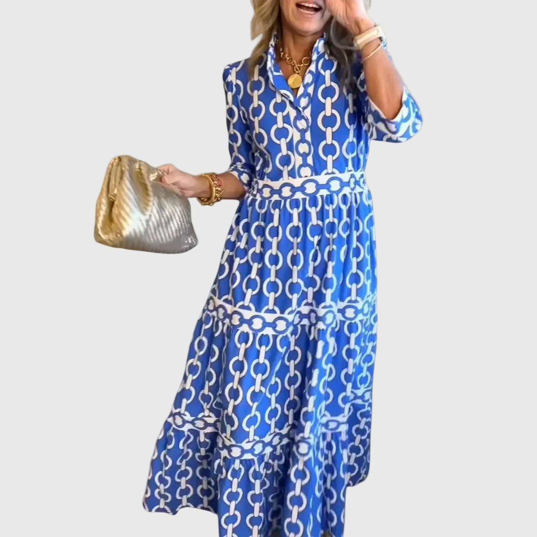 Abito Midi Donna in Tessuto Stampato Vita Definita - Vesarelli