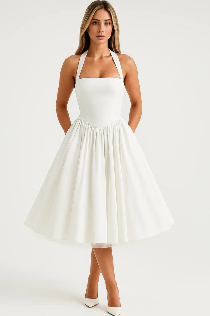 Abito Midi Donna Corpetto Aderente Scollo all’Americana Retrò - Vesarelli