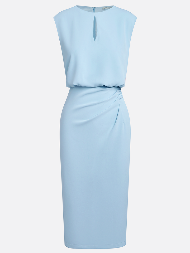 Abito midi di designer Donna | Drappeggio Laterale & Scollo a Goccia