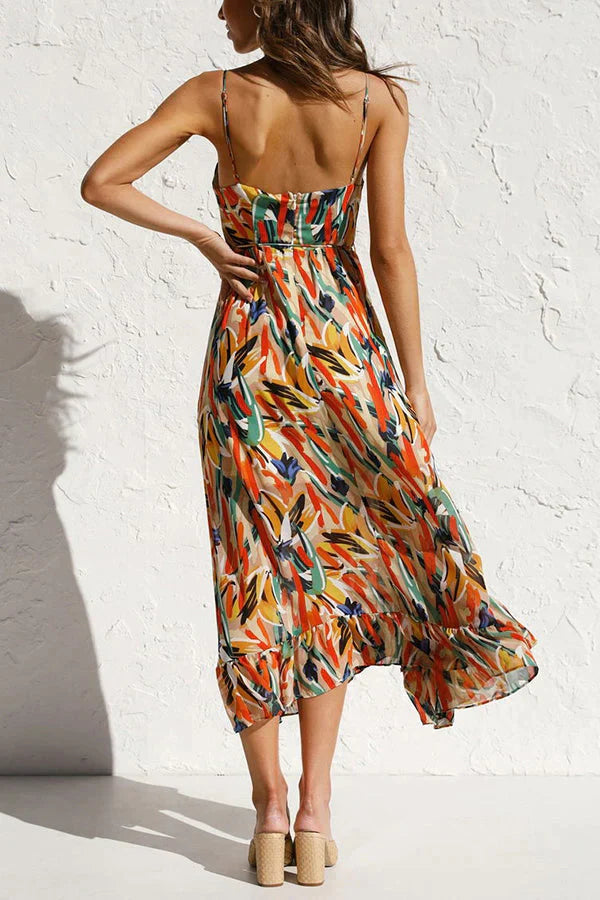 Abito midi stampato con scollo a V
