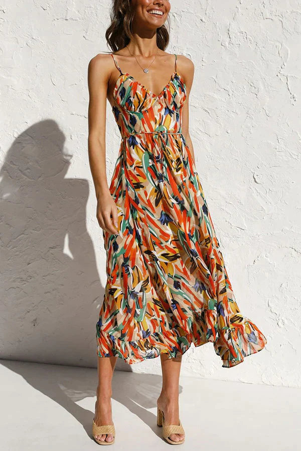 Abito Midi Donna Scollo a V Stampato - Vesarelli