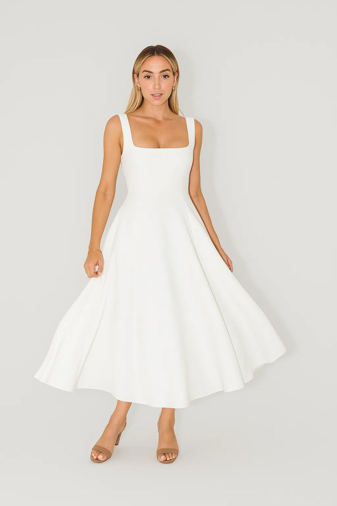 Abito Midi Donna Svasato Scollo Quadrato Classico - Vesarelli