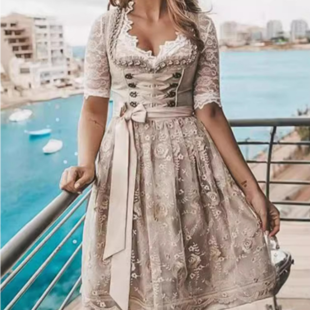 Abito Dirndl Donna Estivo con Pizzo e Grembiule Tradizionale - Vesarelli