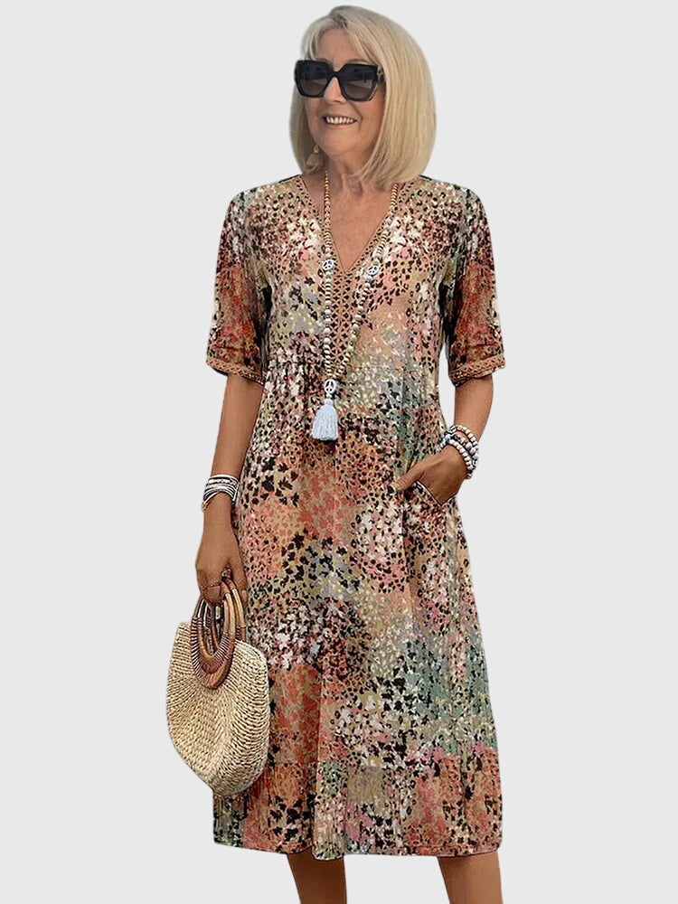 Abito Longuette Donna in Tessuto Floreale Vestibilità Elegante - Vesarelli