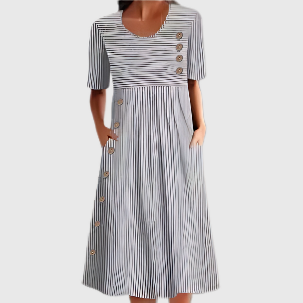 Abito Donna Midi Elegante a Righe con Bottoni - Vestiti Eleganti per l'Estate 1