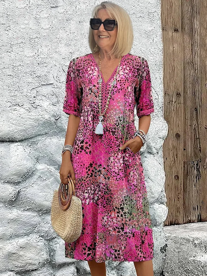 Abito Donna Midi Floreale Elegante per Cerimonia - Vestito Estivo Raffinato e Lusinghiero 3