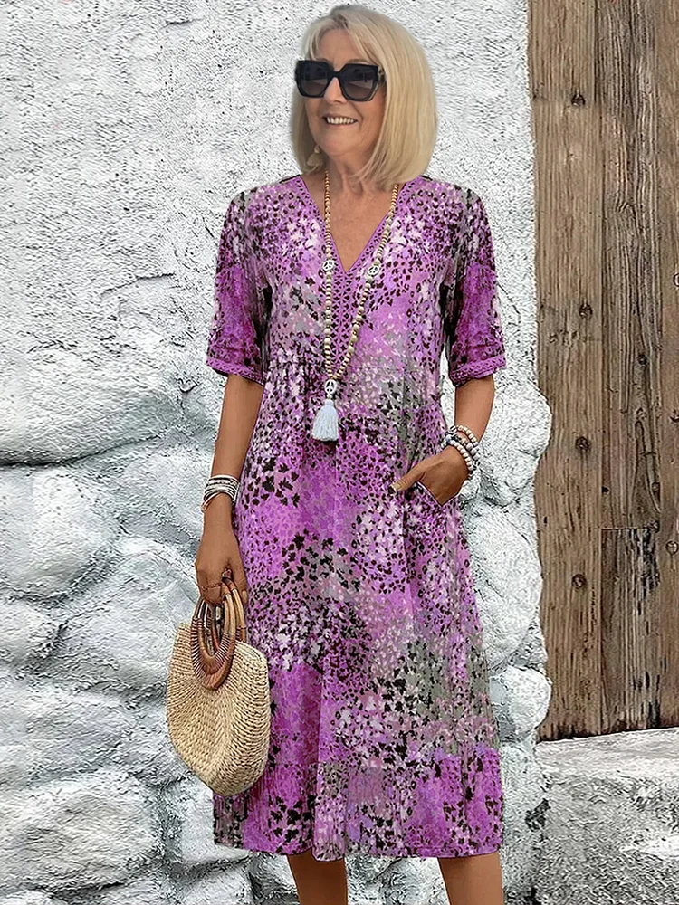 Abito Donna Midi Floreale Elegante per Cerimonia - Vestito Estivo Raffinato e Lusinghiero 4
