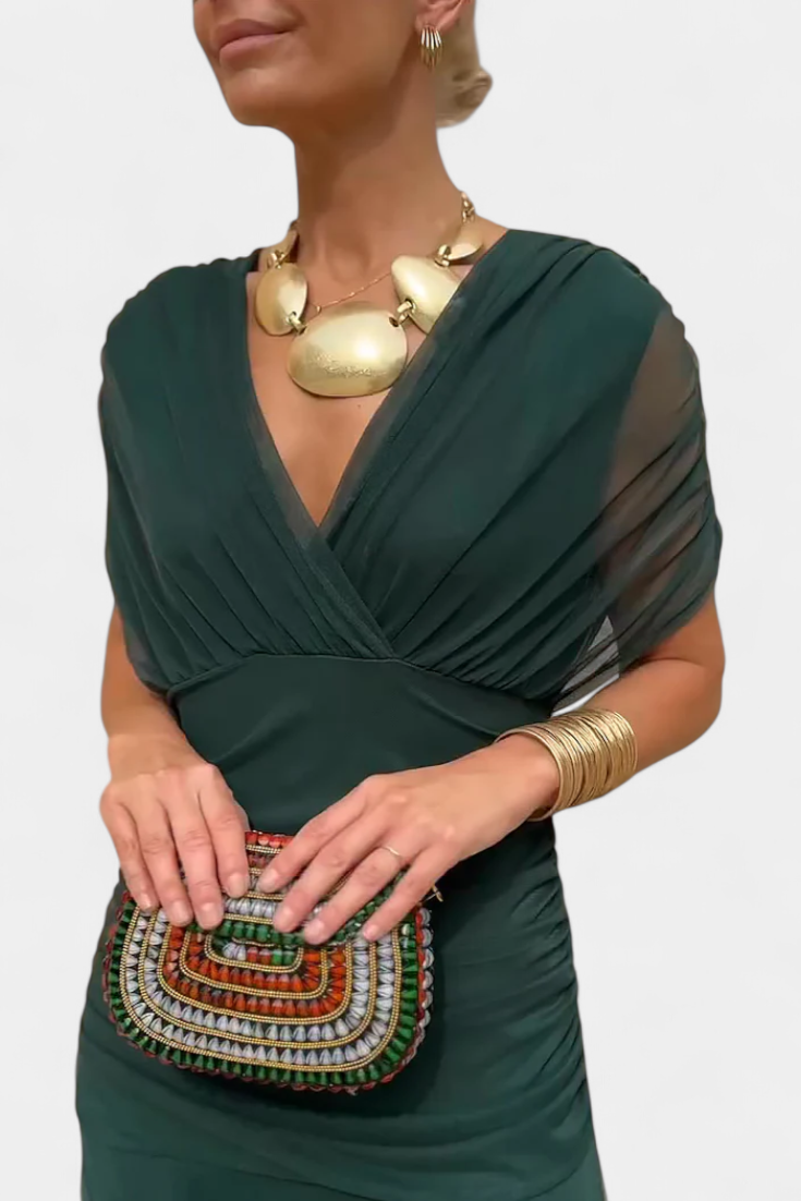 Abito Elegante da Donna con Fantasia Floreale e Scollo a V - Vestito Cerimonia Donna, Vestiti Eleganti per Eventi Speciali 11