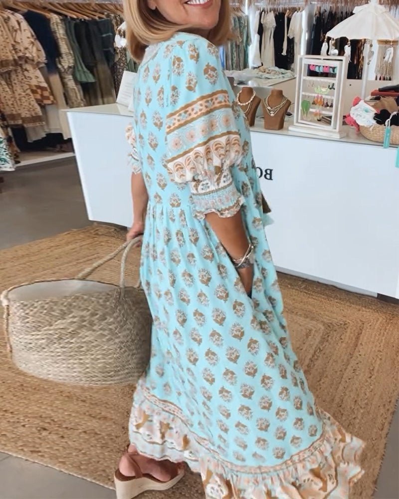 Abito Floreale Elegante Donna con Scollo a V - Vestito Cerimonia Estivo per Occasioni Speciali 3