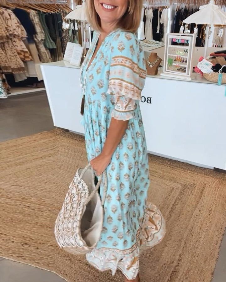 Abito Floreale Elegante Donna con Scollo a V - Vestito Cerimonia Estivo per Occasioni Speciali 5