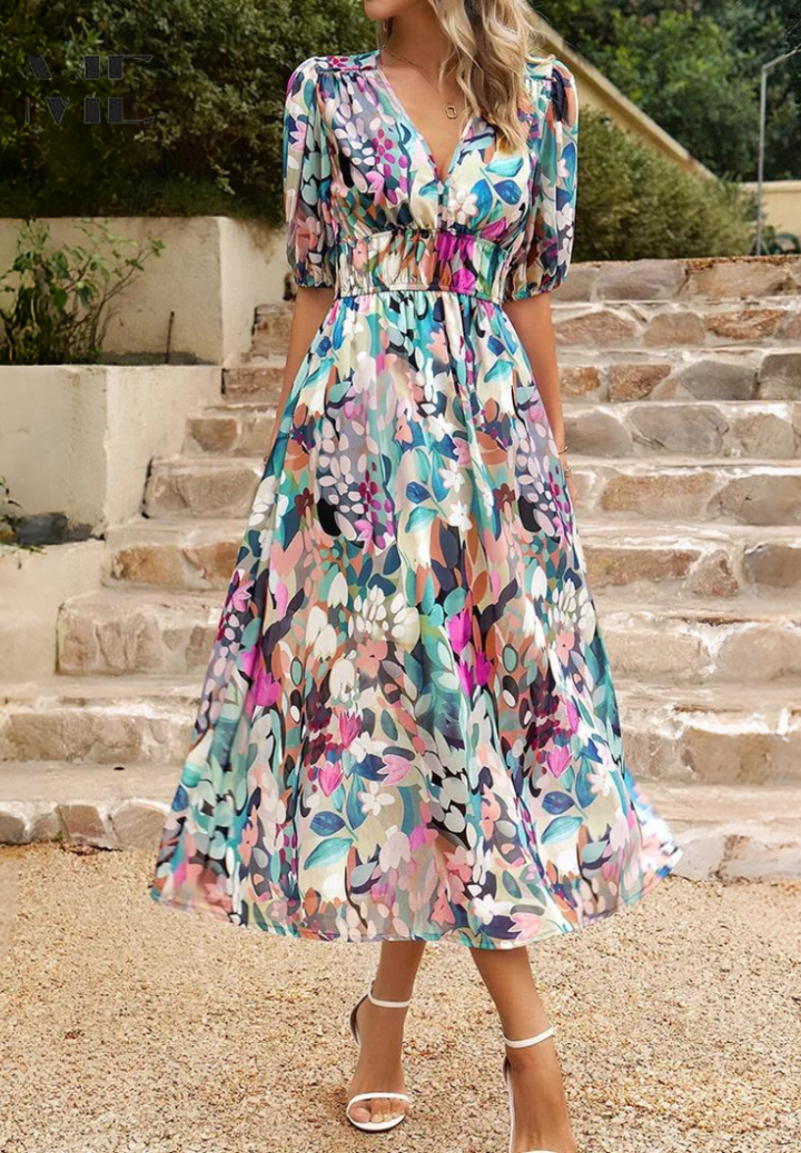 Abito Floreale Elegante da Donna per Cerimonia - Vestiti Eleganti Estivi per Ogni Occasione 3