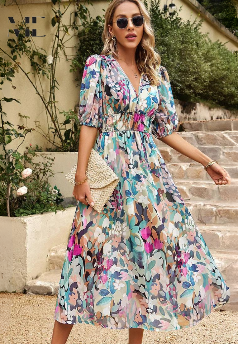 Abito Floreale Elegante da Donna per Cerimonia - Vestiti Eleganti Estivi per Ogni Occasione 4
