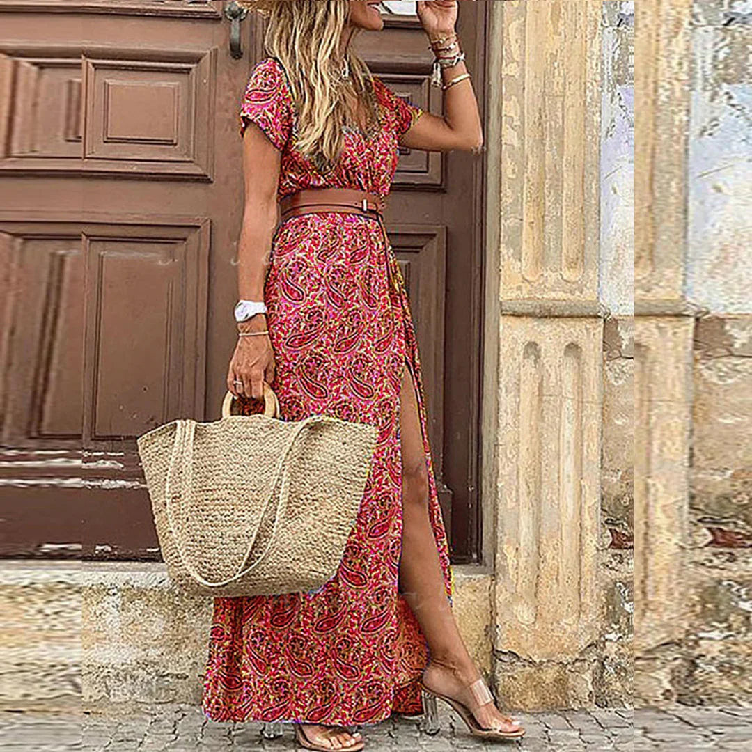 Abito Lungo Elegante Boho con Cintura Abbinata - Vestito Lungo Estivo per Occasioni Speciali e Look Freschi 3