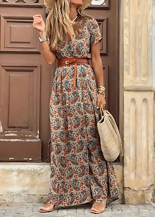 Abito Lungo Elegante Boho con Cintura Abbinata - Vestito Lungo Estivo per Occasioni Speciali e Look Freschi 4
