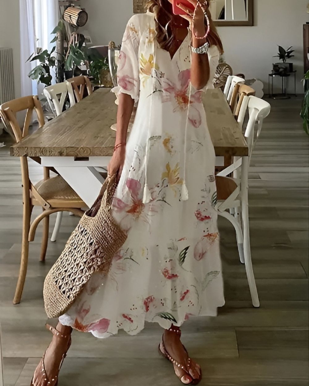 Abito Maxi Estivo Donna - Elegante Vestito Boho con Vestibilità Fluida e Motivi Giocosi 5