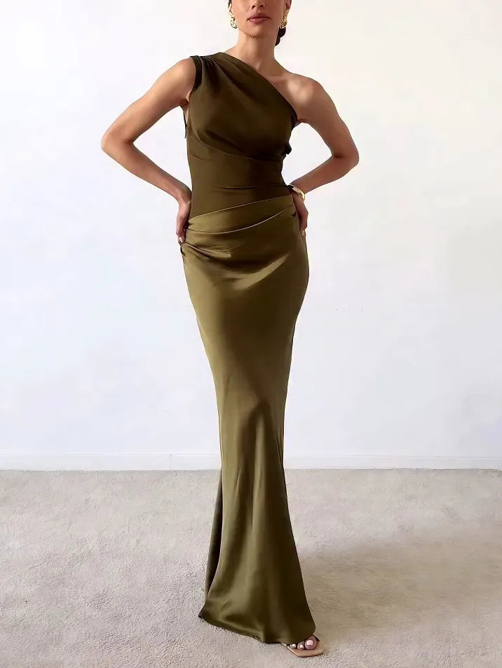 Abito Maxi Plissettato Monospalla Elegante per Occasioni Speciali 1