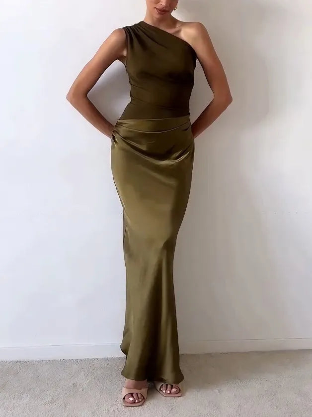 Abito Maxi Plissettato Monospalla Elegante per Occasioni Speciali 7