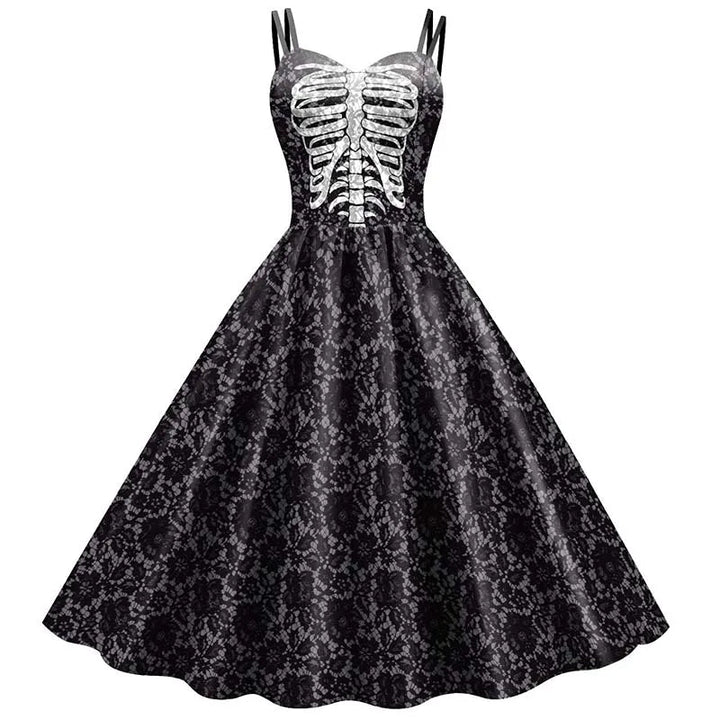 Abito Donna Costume Halloween Rockabilly Stampa Gotica Elegante - Vesarelli