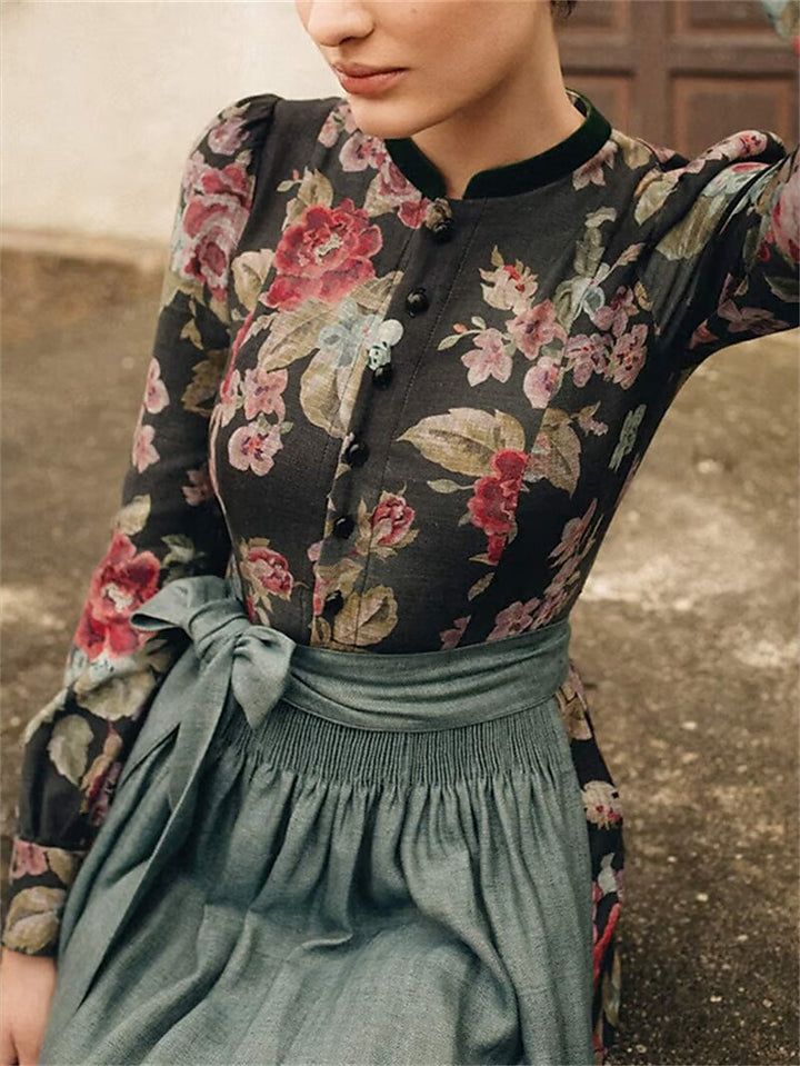 Abito Dirndl Donna in Cotone Motivo Floreale Stile Tradizionale - Vesarelli