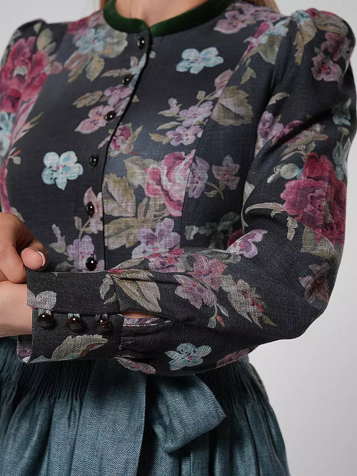 Abito dirndl vintage nero con motivo floreale – Oktoberfest | Con grembiule per uno stile tradizionale classico 3