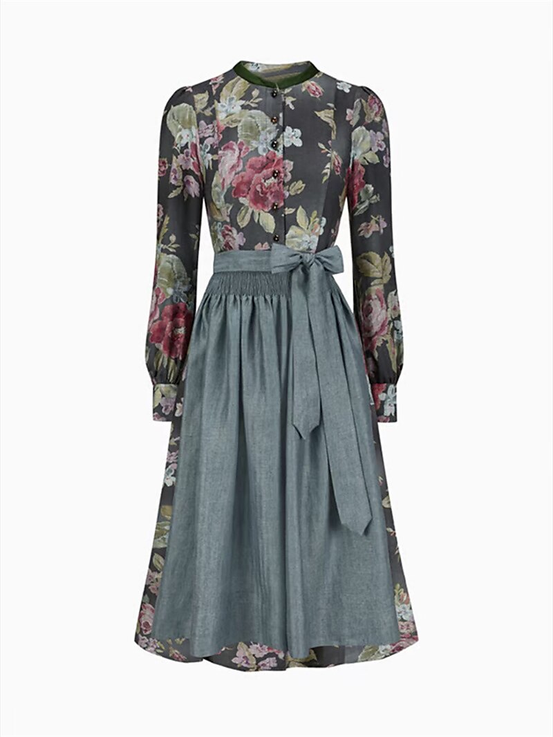 Abito dirndl vintage nero con motivo floreale – Oktoberfest | Con grembiule per uno stile tradizionale classico 4