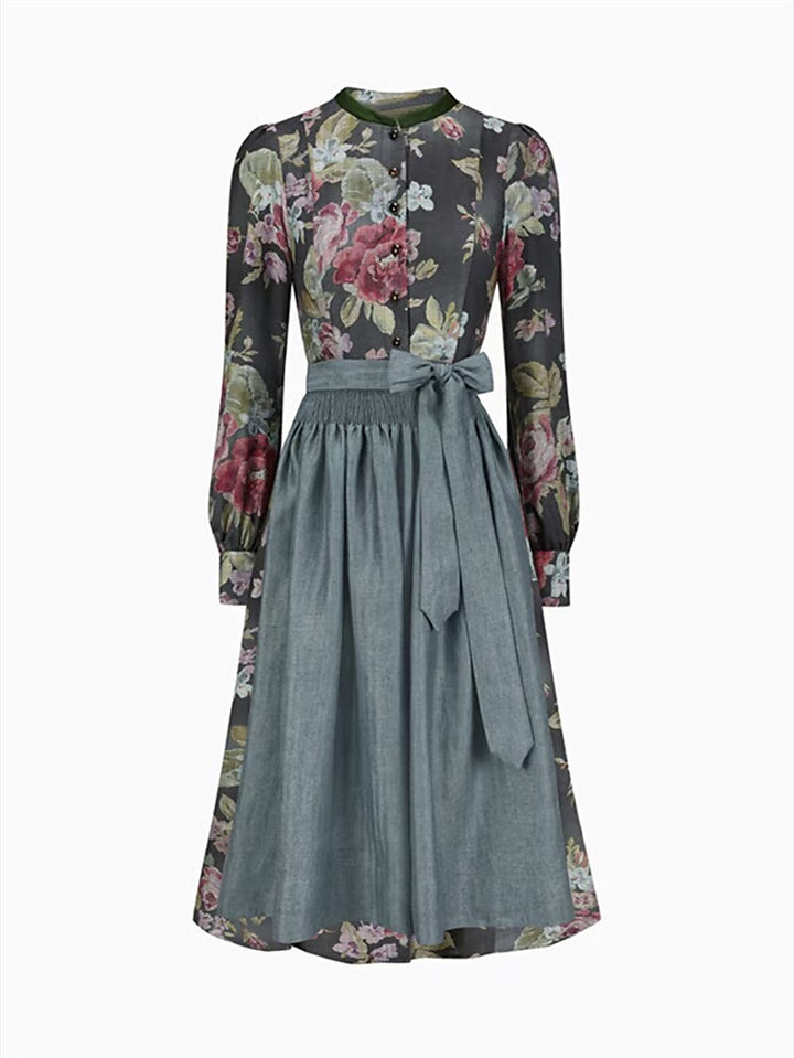 Abito dirndl vintage nero con motivo floreale – Oktoberfest | Con grembiule per uno stile tradizionale classico 4