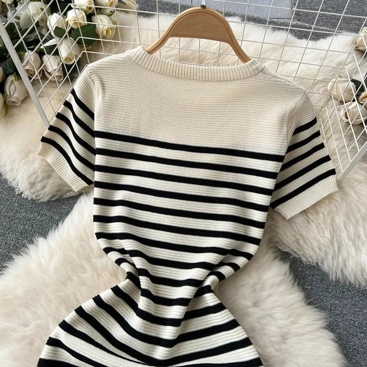 Adeline | Stylish Striped Knit Beach Dress - Lizabella Fashion -  -  - Adeline | Stylish Striped Knit Beach Dress - Lizabella Fashion - #tag1# - #tag2#