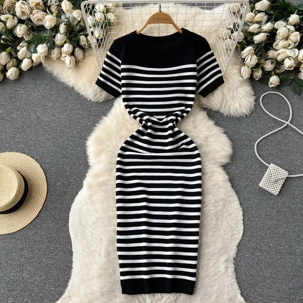 Adeline | Stylish Striped Knit Beach Dress - Lizabella Fashion -  -  - Adeline | Stylish Striped Knit Beach Dress - Lizabella Fashion - #tag1# - #tag2#