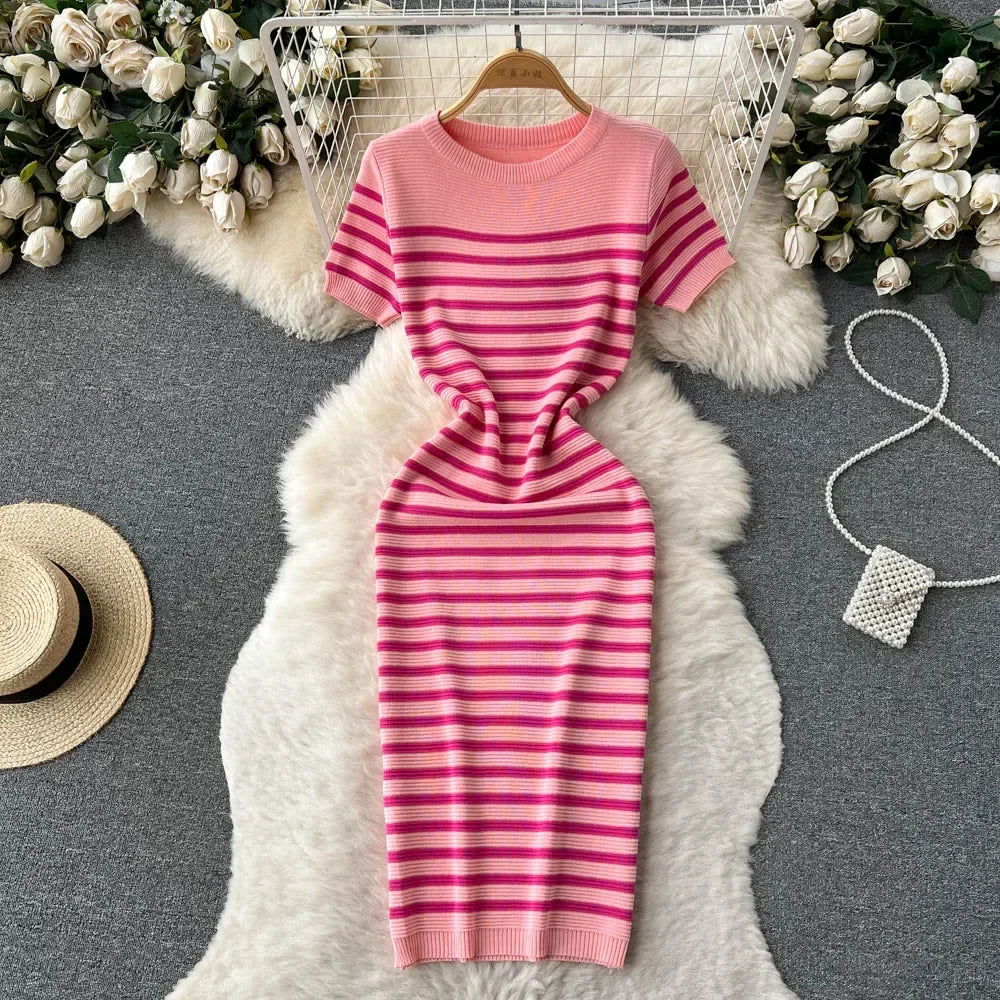 Adeline | Stylish Striped Knit Beach Dress - Lizabella Fashion -  -  - Adeline | Stylish Striped Knit Beach Dress - Lizabella Fashion - #tag1# - #tag2#